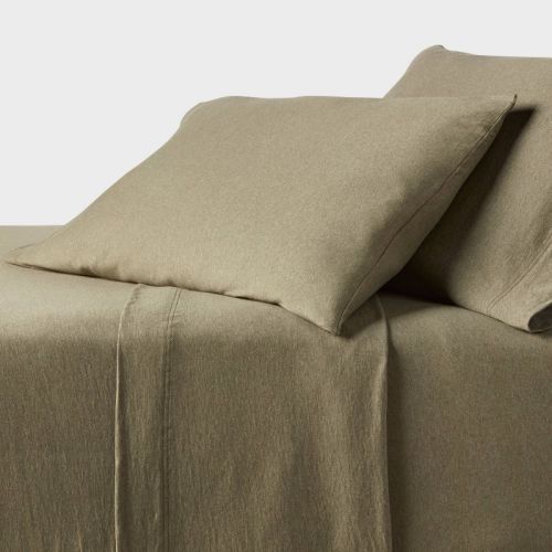 Twin Cotton Jersey Sheet Set Heather Green - Threshold™: Includes 1 Pillowcase, Elastic Fitted Sheet, OEKO-TEX Certified