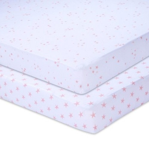 Ely's & Co. Fitted Crib Sheet 100% Combed Jersey Cotton Pink for Baby Girl, Color: Pink stars