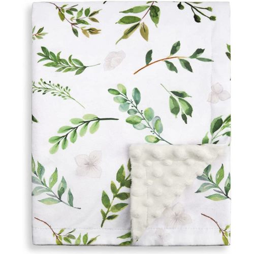 BORITAR Floral Leaf Baby Blanket for Boys Girls Super Soft Double Layer Minky with Dotted Backing for Nursery Stroller Crib Bed Newborns Spring Summer Fresh Design 30 x 40 Inch(75x100cm)