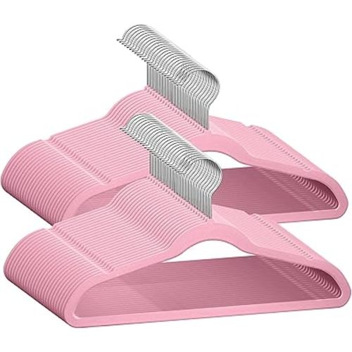 50 Premium Baby Velvet Hangers - 11.8 Inches Non-Slip & Ultra-Slim Baby Hangers for Space-Saving & Children Clothes - 360 Swivel Hook, Strong & Durable Infant & Toddler Clothes Hanger - Pink