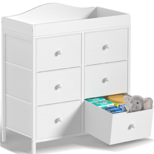 BOLUO Changing Table Dresser with 6 Fabric Drawers, Baby Dresser with Changing Table Top Diaper Changing Station with Storage for Nursery Modern