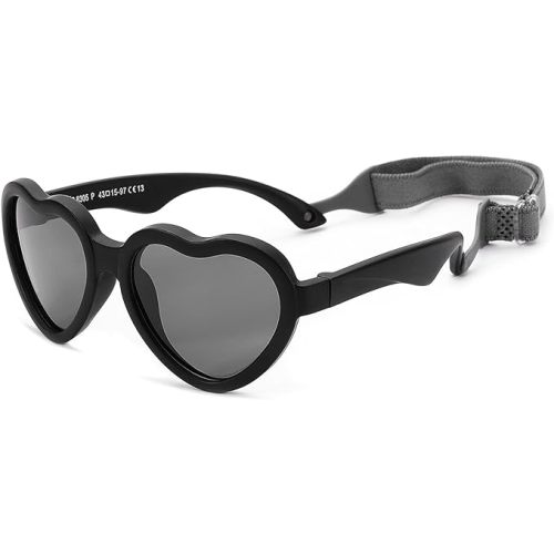 COASION Baby's First Sunglasses with Strap, Unbreakable Polarized Newborn Infant Heart Sunglasses for Ages 0-12 Months - C3* Matte Black Frame / Grey Lens - 1.61 Inches