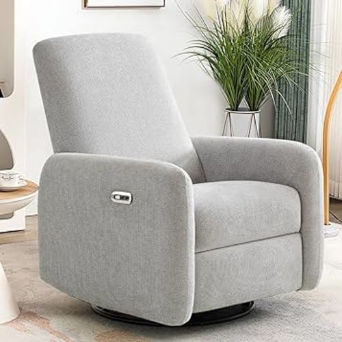 Power Recliner Chair Swivel Glider, Chenille Glider Recliner Nursery Chair, Rocking Chair Nursery, Recliners for Living Room with High Back, Deep Seat, USB & Type-C, Grey