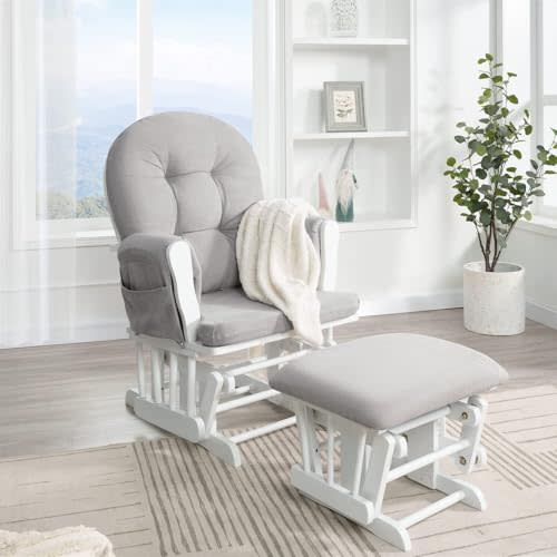 Naomi Home Brisbane Glider and Ottoman Set White/Gray