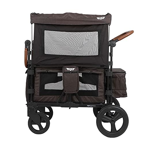 Keenz XC Luxury 2-Child Baby Toddler Kids Wheeled Stroller Wagon w/ Foldable Frame, Harness, Canopy Cover, Cooler Basket, Storage Pockets, Charcoal