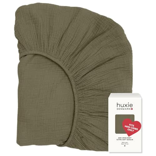 Huxie 24 x 38 Mini Crib Sheets - Organic Cotton Muslin Fitted Crib Sheet Fitted for Pack and Play - Ultra-Soft and Breathable Crib Sheets for Boys and Girls (Sage Green)