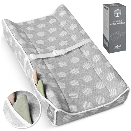 Premium Baby Changing Pad with Pockets - Breathable, Thick & Soft Cover with Waterproof Inner Cover, Changing Table Topper, Changing Pad for Dresser, J&Joo