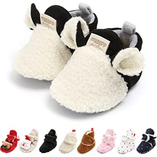 GDSDYM Baby Booties Cozy Fleece Slippers Soft Baby Shoes With Gripper Soles, Winter Warm Infant Newborn Crib Sock Shoes First Walkers