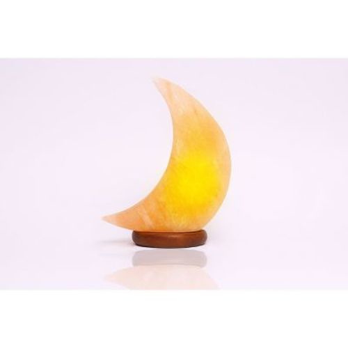 Q&a Himalayan Salt Moon Himalayan Salt Novelty Table Lamp : Crescent, Wood Base, Dimmer Switch