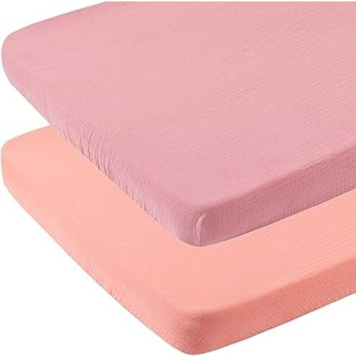 Muslin Bassinet Sheets 33" x 19" Compatible with Mika Micky, KoolaBaby (3 in 1), BabyBond, HARPPA and RICUTON Bedside Bassinet, 2 Pack for Baby Boy and Girl, Pink and Pastel Violet