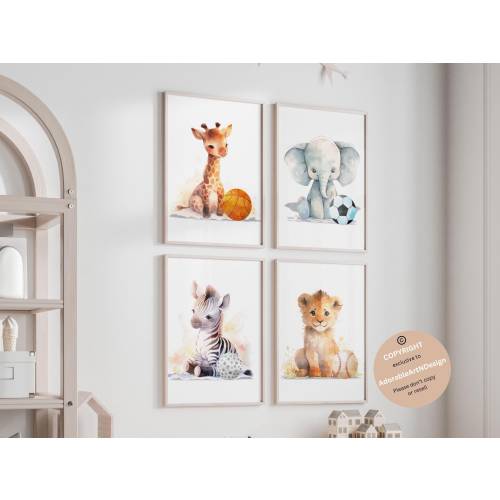 Animal nursery, Sports nursery decor,Animals Sport, Baby boy sports nursery, Safari nursery, basketball, baseball, football, Boy Nursery
