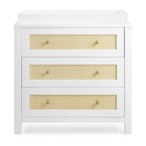 Simmons Kids' Theo 3 Drawer Dresser With Changing Top - Greenguard Gold Certified - Bianca White/textured Almond