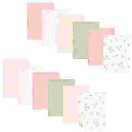 Hudson Baby Infant Girl Cotton Flannel Burp Cloths Bundle, Pink Dainty Floral, One Size