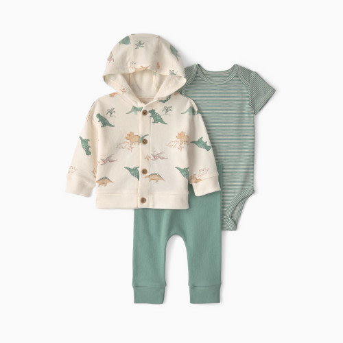 Carter's 3-Piece Hoodie Layering Set - Green/Cream Dinosaur, 3M
