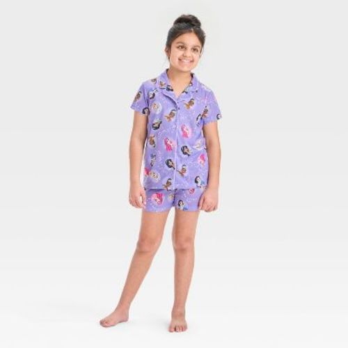 Girls' Disney Princess Button-Up Pajama Set - Purple