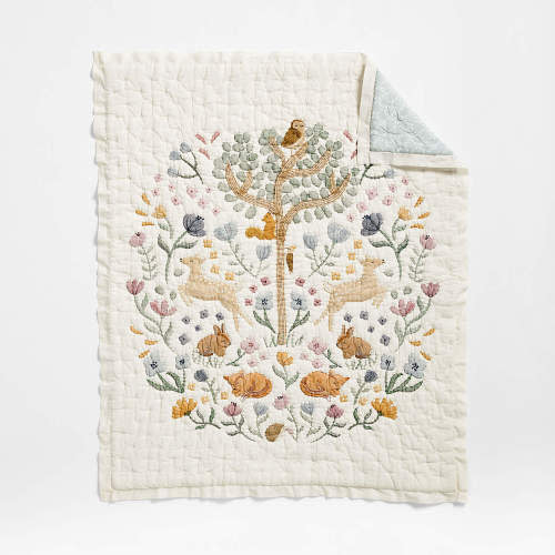 Wonderland Prairie Embroidered Organic Cotton Voile Baby Crib Quilt