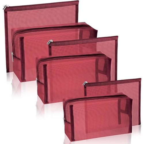 6 Pieces Mesh Makeup Bags Mesh Cosmetic Bag Portable Travel Organizing Zipper Pouch Toiletries Makeup Pouches for Home Office Travel Accessories