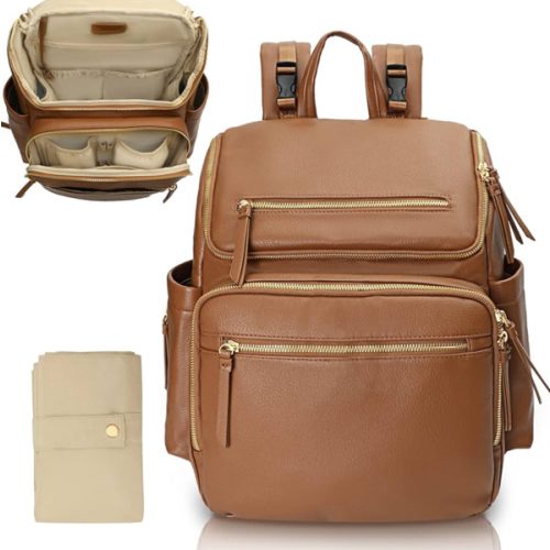 Diaper Bag Backpack Large Baby Diaper Bag Leather with 17 Diaper Bag Organizing Pouches,Changing Pad,Stroller Straps,4 Insulated Pockets,Brown