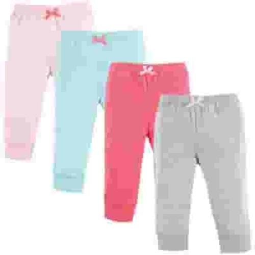 Luvable Friends Baby and Toddler Girl Cotton Pants 4pk, Coral Aqua, 0-3 Months