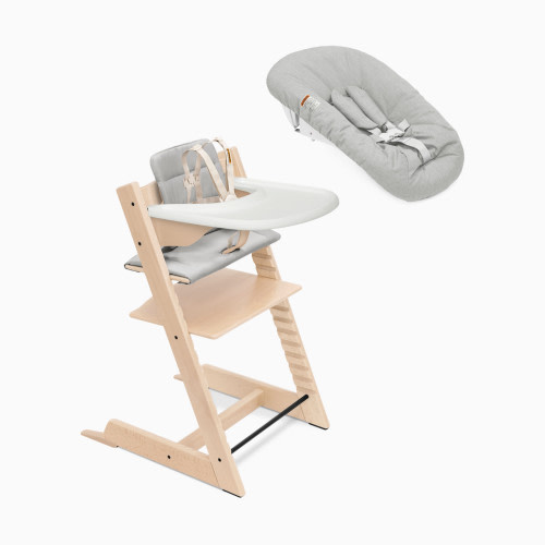 Stokke Tripp Trapp High Chair Complete² + Newborn Set - Natural/Anthracite Cushion/White Tray/Newborn Grey
