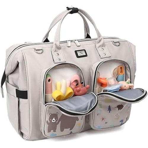 Diaper Bag Totes with Changing Pad & Stroller Straps, Large Portable Newborn Baby Bags, Unisex and Stylish Travel Diaper Backpacks for Mom and Dad (cute bear pattern)