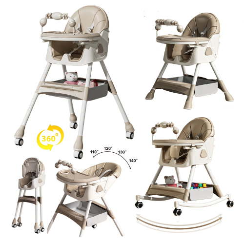 Baby High Chair & Rocking Chair & Baby scooter & Feeding Chair with Toy Rack for Babies and Toddlers,Convertible High Chair Seat,Khaki