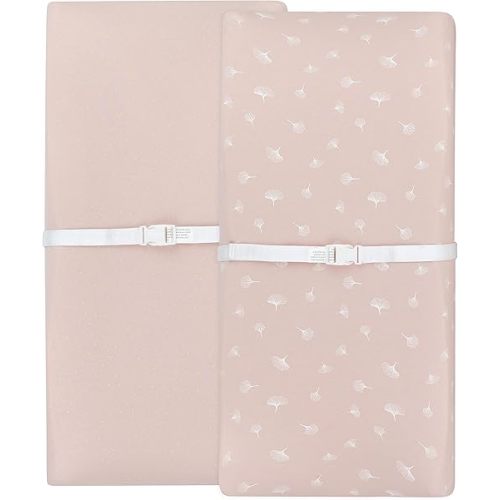 Ely’s & Co. Changing Pad Covers│Cradle Sheets 2-Pack — Combed, 100% Jersey Cotton for Baby Girl — Rosewater Pink, Pin Dots & Gingko Leaves