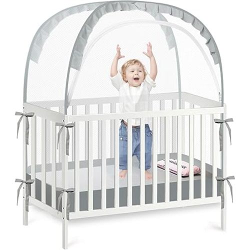 PandaEar Pop Up Crib Tent to Keep Baby from Climbing Out, Breathable Crib Net Mesh Canopy, Babies Crib Cover with Zipper, Easy Installation