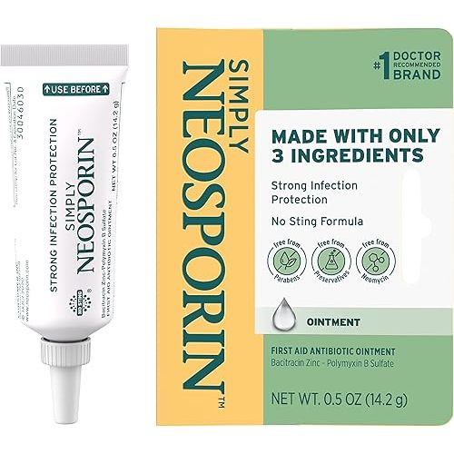 Neosporin Simply Formula 3-Ingredient First Aid Antibiotic Ointment and Wound Care Treatment with Bacitracin Zinc and Polymyxin B Sulfate, Preservative-, Paraben- and Neomycin-Free, 0.5 oz