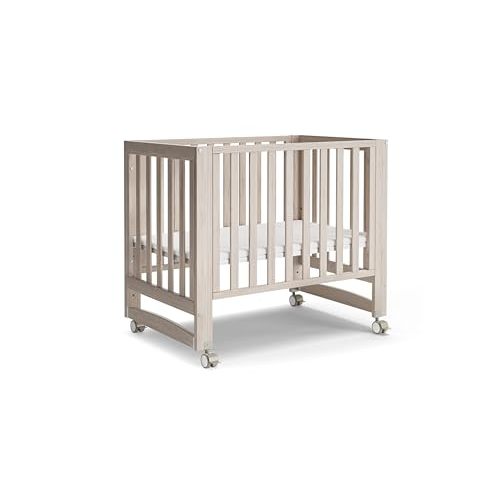 MAMAZING EvoNest Baby Crib, 3 in 1 Convertible Mini Crib with Wheels, 100% New Zealand Wood Crib, 4 Adjustable Mattress Height, GREENGUARD Gold Certified, Washed Natural