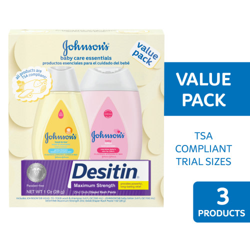 Johnson's Baby Care Essentials Gift Set, Travel-Size, 3 items
