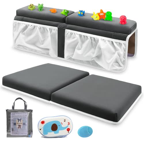 Bath Kneeler and Elbow Rest Set Baby Bath Kneeling Pad, Thick Non-Slip Bathing Kneeling Mat Cushion Quick Drying Bathtub Knee Saver with Arm Support and Pockets for Bathroom Bathing Time Comfort