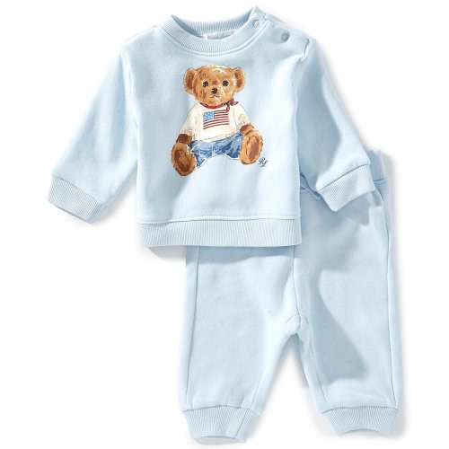 Ralph Lauren Baby Boys Long Sleeve Polo Bear Fleece Sweatshirt & Matching Jogger Pant Set