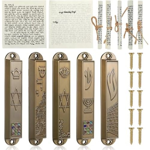 MAGICLULU 5-Pack Door Mezuzah with Kosher Scroll, Screw Mount Metal Mezuzah Case - 3.54 Inch Tall Jewish Mitzvah Mezuza Plaque for Front Doorpost Entrance, Religious Housewarming Gift