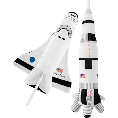 Space Shuttle Plush Toy 14 " & Saturn Rocket 17 ", Mission Ship for Kids, Christmas & Birthday Gifts for Little Astronauts, Boys & Girls, Soft & Huggable, Fun, Great for Imaginative Play