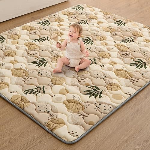Blissful Diary Baby Play Mat, Extra Thicker & Large 71 x 59 Playpen Mat, Soft Cushioning Foam Baby Mat for Floor, Non-Slip & Washable Play Mats for Babies and Toddlers, Infants, Earth Tones Design