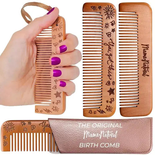 Mama Natural Wooden Labor Comb – Essential Birth & Delivery Support | Ergonomic Wood Comb for Pregnancy, Contractions & Acupressure Relief