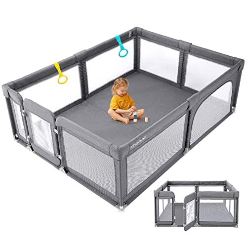 Baby Playpen,Extra Large Sturdy Playpen for Babies and Toddlers, Baby Play Pen Play Yard with Door, Sturdy Baby Fence with Gate, Baby Play Yard with Soft Breathable Mesh,79”x71” Playpen(Cationic)