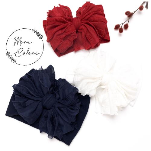 Big RUFFLE Bow Headband, Patriotic Baby Headbands, Baby Head Wraps, Newborn to Toddler Nylon Bow Headbands, 4 th July Baby Girl Headbands