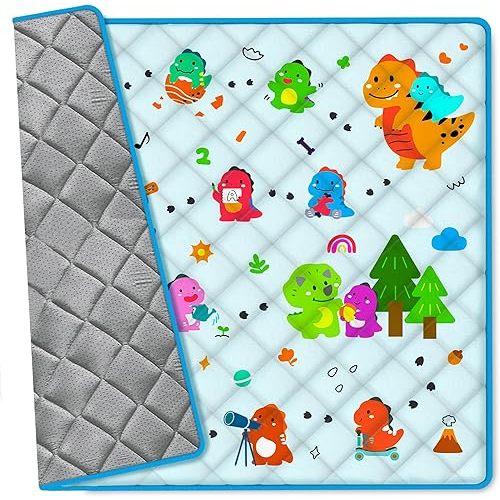 50" X 50" Baby Play Mats for Floor,Thick Soft Playpen Mat,Foldable Washable Crawling Mat, Non-Slip Cushioned Baby Mats for Infants Babies Toddlers,Kids Playmats Tummy Time Activity (Dinosaur)