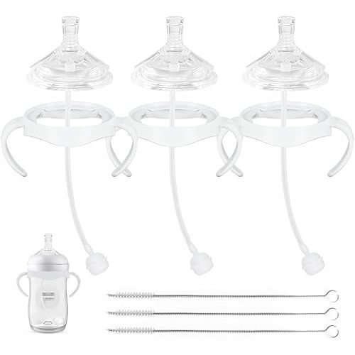 Straw Cup Soft Conversion Kit for Philips Avent Natural Baby Bottle, Toddler Transition Kit with Silicone Straw Top Nipple, Weighted Straw, Bottle Handle, Cleaning Brush, Spill-Proof, BPA-Free, 3-Pack