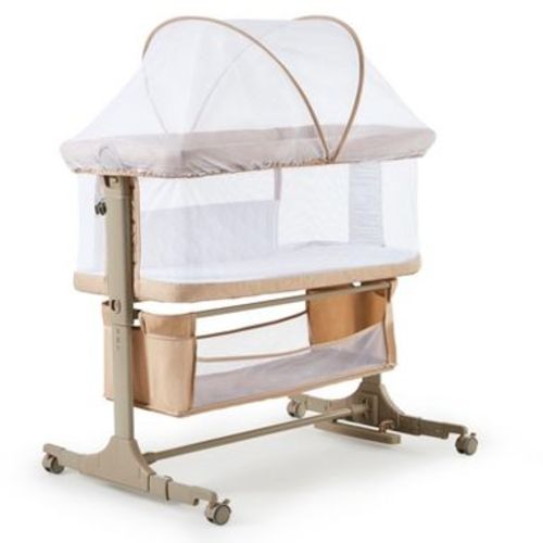 3 in 1 Bedside Sleeper with Baby Co-Sleeper Travel Crib with Detachable Mosquito Net & Storage Basket | Adjustable Height, Wheels Included