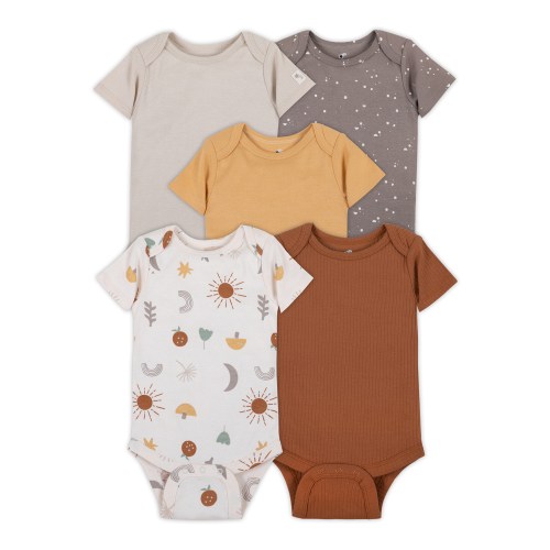 Little Star Organic Baby Unisex 5Pk Short Sleeve Bodysuits, Size Newborn-24M