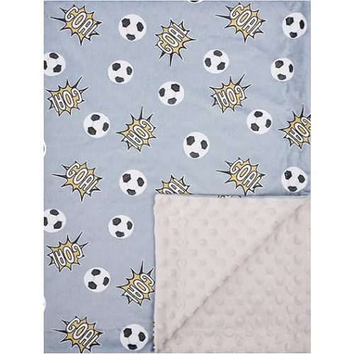 Baby Blanket for Boys Girls Super Soft Double Layer Minky with Dotted Backing Cute Cow Crib Receiving Blanket Bed Throws for Newborns Nursery Stroller Toddler 30 x 40 Inch (Grey Soccer)