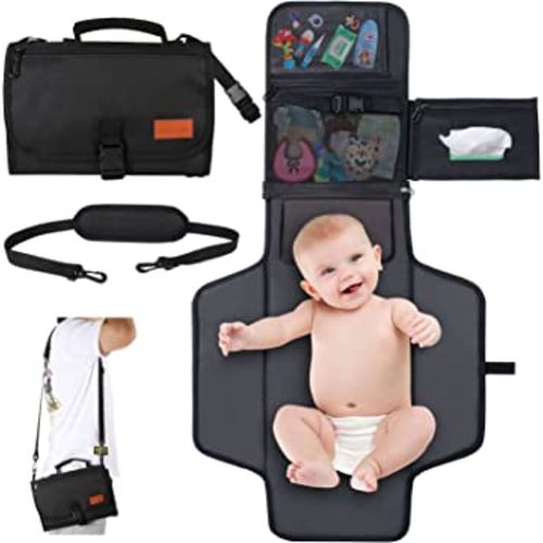 Portable Changing Pad for Baby, Portable Diaper Changing Pad with Built-in Pillow, Waterproof Detachable Baby Changing Pad for Newborn Girl & Boy, Black