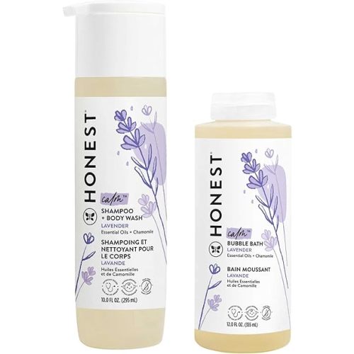 The Honest Company Lavender Calm 2-in-1 Cleansing Shampoo + Body Wash + Foaming Bubble Bath Bundle | Naturally Derived, Tear-Free, Hypoallergenic | 10 fl oz, 12 fl oz