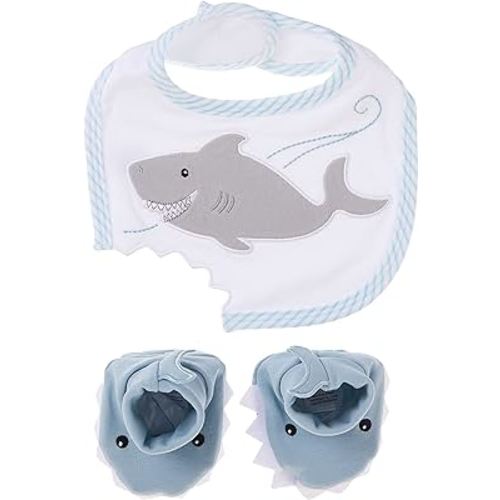 Baby Aspen Bib and Booties Gift Set, Chomp and Stomp Shark, 0-9 Month