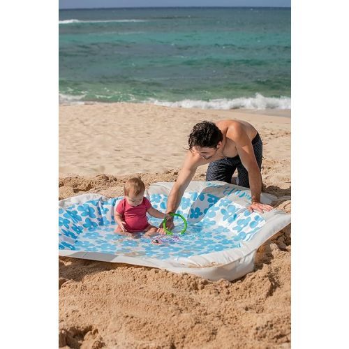 Baby Beach Pool | 2-in-1 Kiddie Pool and Beach Blanket | Flexible Toddler and Baby Pool | Beach Toys for Kids & Toddlers | 6x6 Feet with Waterproof Carrying Bag | Beach Puddle (Blue Flowers)
