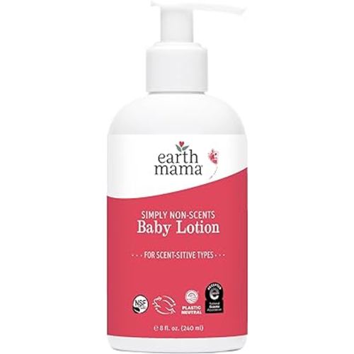 Earth Mama Simply Non-Scents Baby Lotion for Dry Skin, Calendula Cream, Skin Care for Kids, Organic Moisturizer, Unscented Lotion with Aloe Juice, Rooibos, & Shea Butter, 8-Fl oz