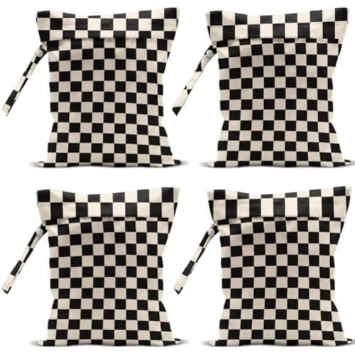4 Pack Cute Wet Bag Waterproof Washable Reusable Wet Dry Bag for Swimsuit Clothes Cloth Diaper Travel Beach Pool Yoga Gym Halloween Party Camping Toiletries Travel Beach Essentials, Black Checkered